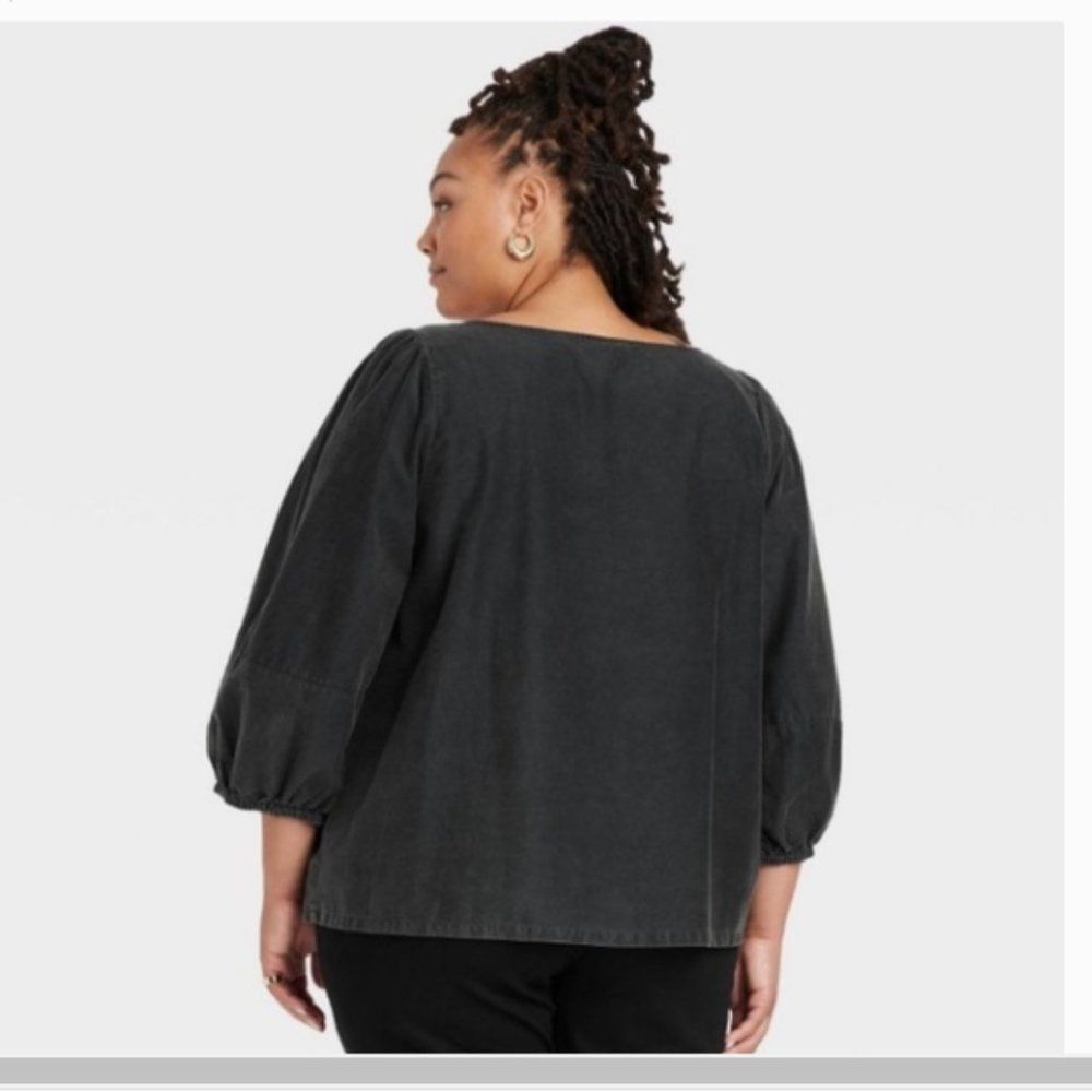 Ava and Viv Black Balloon Sleeve Pullover Top Size 3X New With Tags - Picture 3 of 10